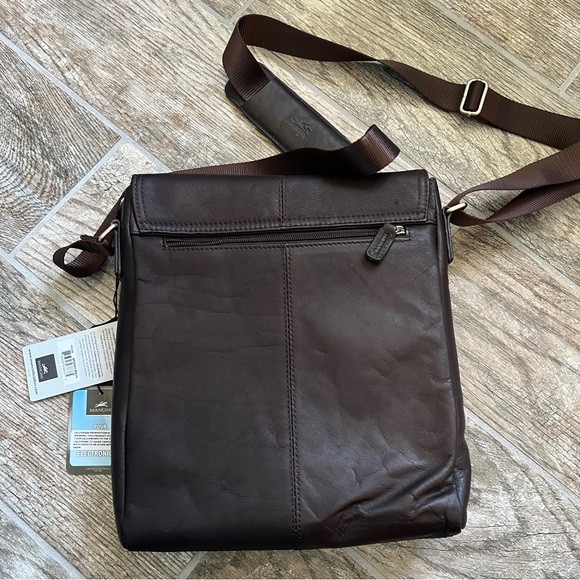 NWT! Mancini 100% Leather, Flap Messenger Bag for Laptops and Tablets, Brown - Picture 12 of 13